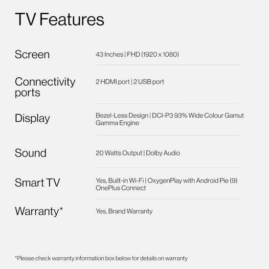 OnePlus Y1 108 cm (43 inch) Full HD LED Smart Android TV with Dolby Audio
