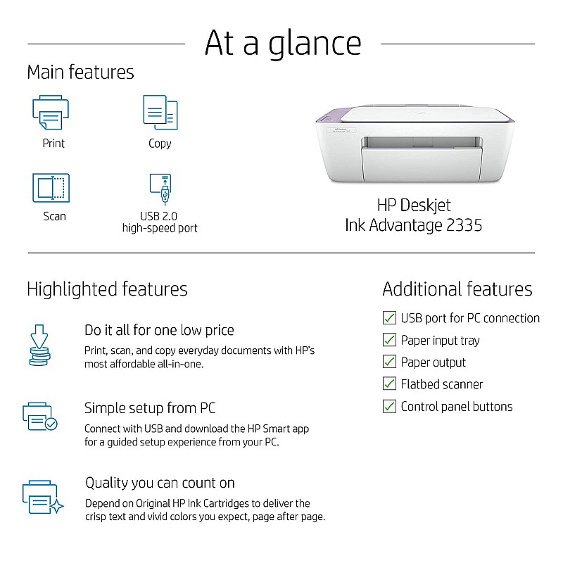 HP DeskJet Ink Advantage 2335 Multi-function Color Inkjet Printer for Dependable printing and scanning,  (White Lavender)