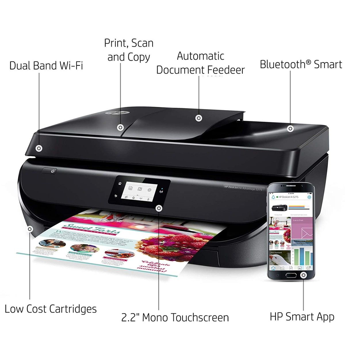 HP DeskJet 5275 All-in-One Ink Advantage WiFi Printer Black