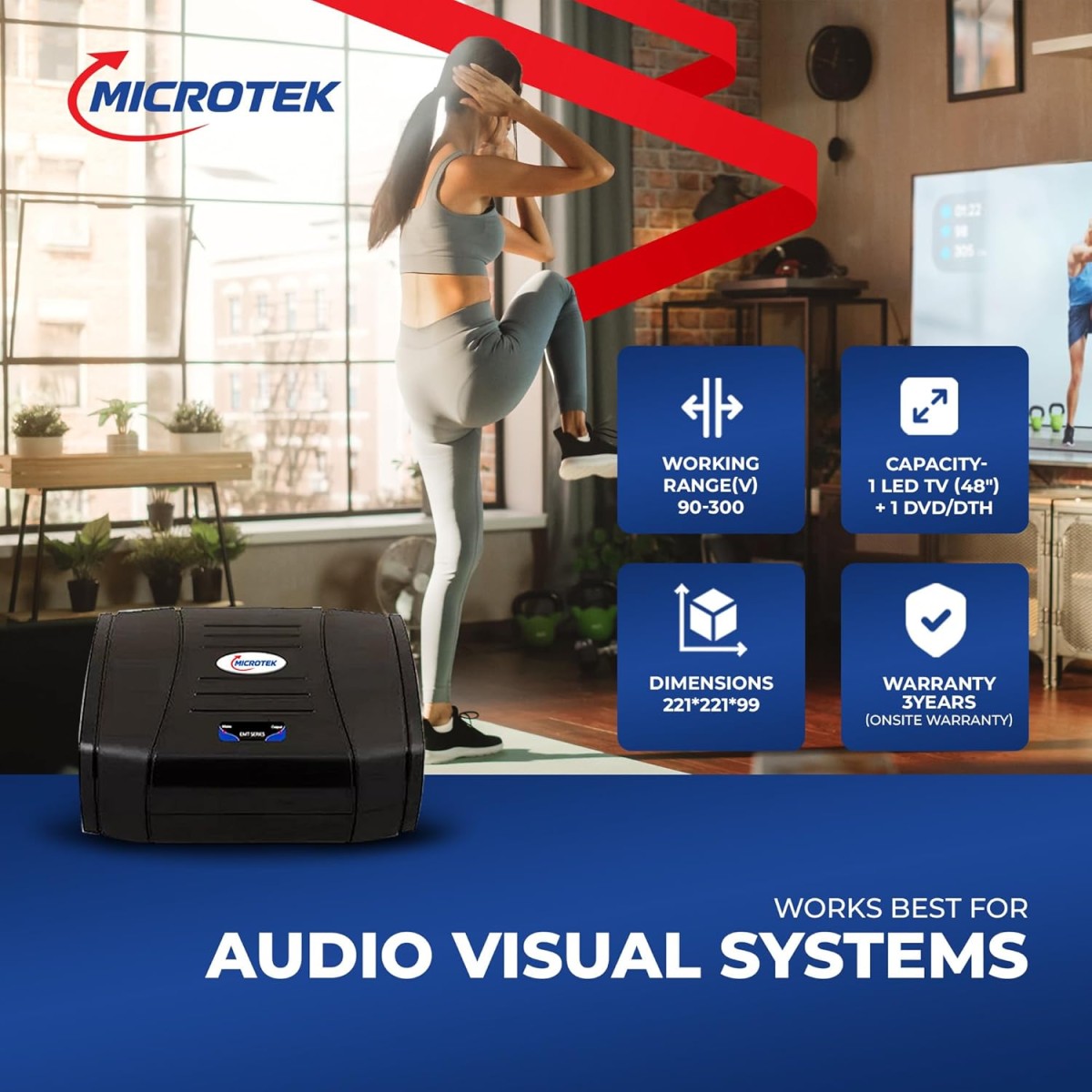 MICROTEK EMT1390 DIGITAL Automatic Voltage Stabilizer Used For Audio Visual System 1 LED TV 122cm (48'')+1 DVD/DTH, Working Power 90V-300±5V With 3 year Warranty (BLACK) MICROTEK EMT1390 DIGITAL Automatic Voltage Stabilizer Used For Audio Visual System 1 LED TV 122cm (48'')+1 DVD/DTH, Working Power 90V-300±5V With 3 year Warranty (BLACK)