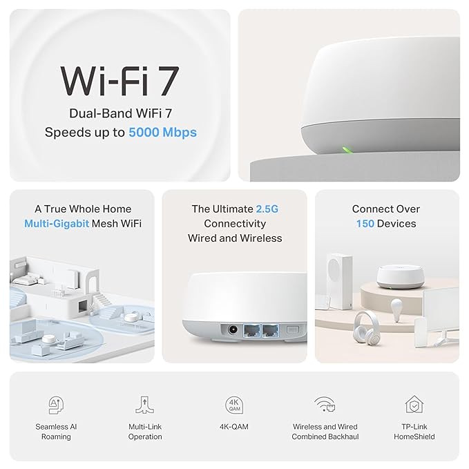 TP-Link Deco BE25(1-Pack) Dual Band BE5000 Whole Home Mesh WiFi 7 System