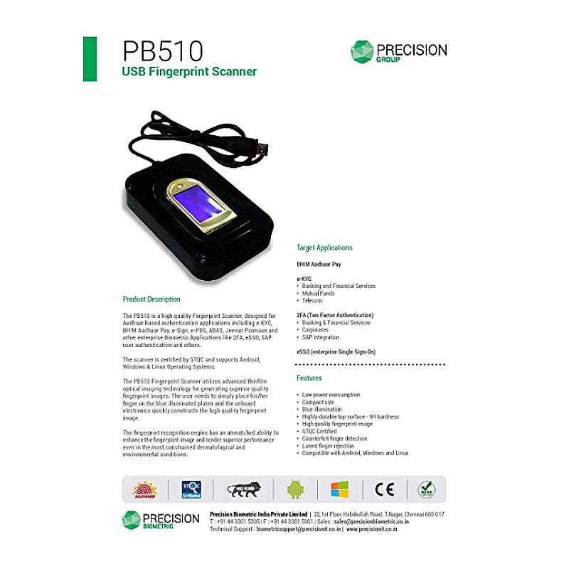 Precision PB510 USB Fingerprint Reader