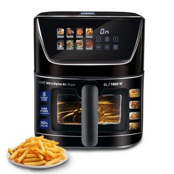 KENT Ultra Digital Air Fryer 5L | 1500W | Bake, Grill & Roast | Up to 80% Less Oil Usage |8 Preset Menu|Rapid Heat Circulation