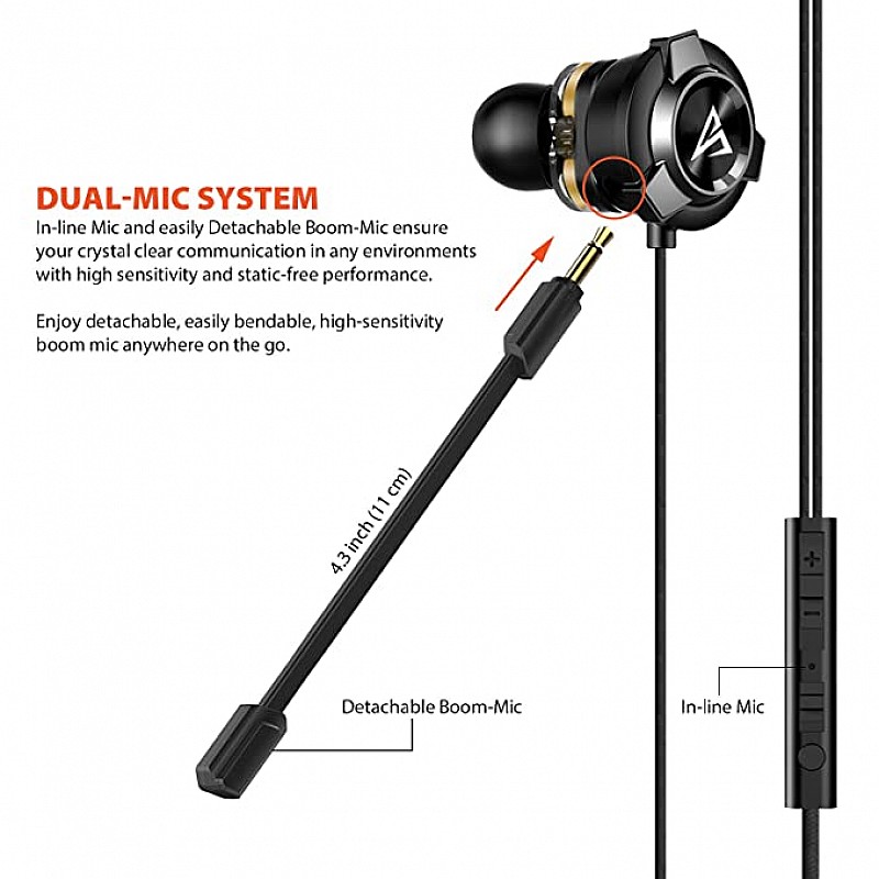 AirSound A200 Pro Dual Driver Gaming Earphone with Dual Mic 3D Stereo Sound for Android Tablets PC Laptop