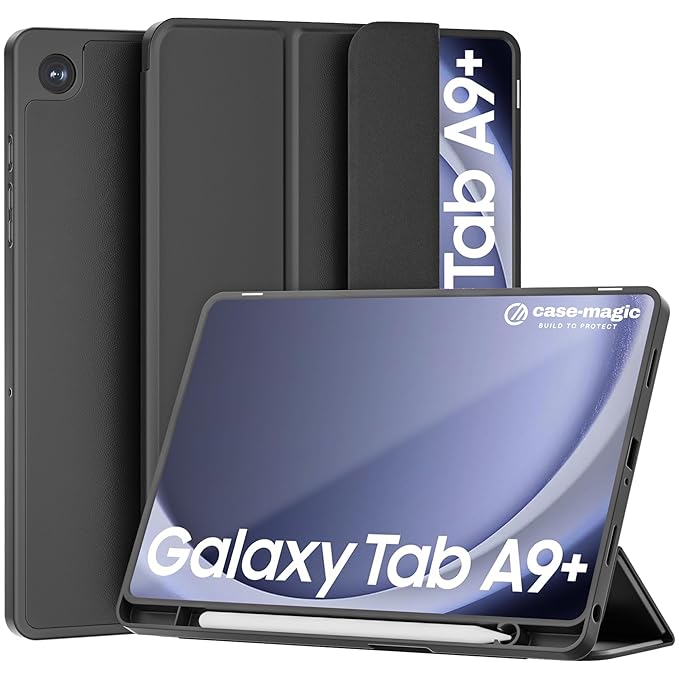 Smart Folio Case Cover for Samsung Galaxy Tab A9 Plus 11 inch (2023) with Auto Sleep/Wake Magnetic Closure, Trifold Stand, Pencil Holder (Black)