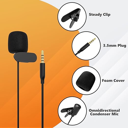 DIGIMORE Lavalier Microphone | Omnidirectional Clip-On Mic | Noise Reduction | Two-Way Audio | for Recording, Streaming & Online Meetings (D-470 3.5mm)