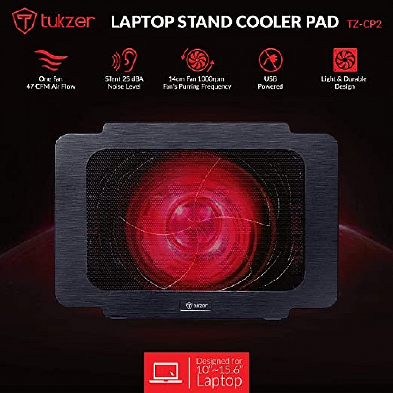 Tukzer Laptop Cooling Pad, Portable Slim Quiet USB-Powered Gaming Cooler Stand Chill Mat| 1-Red-LED Fan 