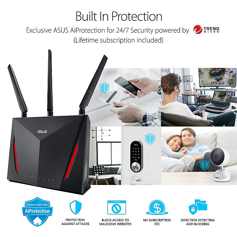 ASUS RT-AC86U AC2900 Dual Band Gigabit Gaming WiFi Router (Black)