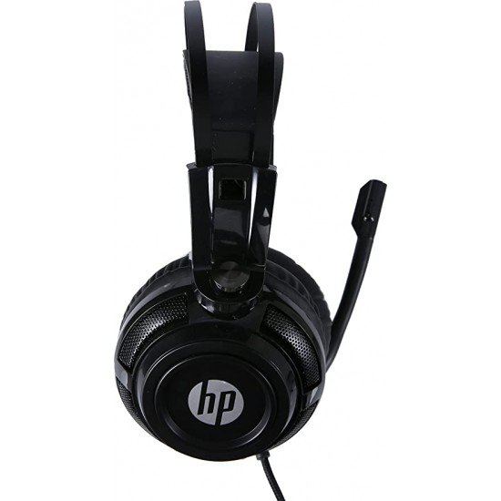HP H200 Wired Over-Ear Ergonomic Design Gaming Headset with Rotatable Mic, LED Lighting for PC (Black, 8AA04AA)