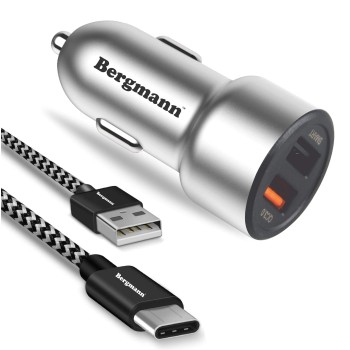 Bergmann 27 W Qualcomm 3.0 Turbo Car Charger (Black, Silver, With USB Cable)