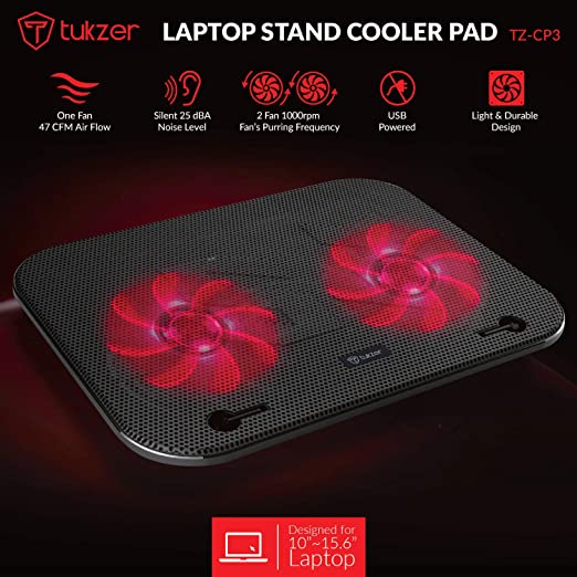 Tukzer Laptop Cooling Pad Portable Slim Quiet USB Powered Gaming Cooler Stand Chill Mat| 2-Red-LED Fans Tukzer Laptop Cooling Pad Portable Slim Quiet USB Powered Gaming Cooler Stand Chill Mat| 2-Red-LED Fans