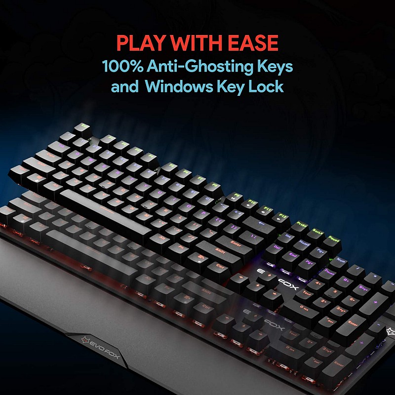 EvoFox Katana Fully Programmable Mechanical Gaming Keyboard with Blue Switches, Backlit Keys,   (Black