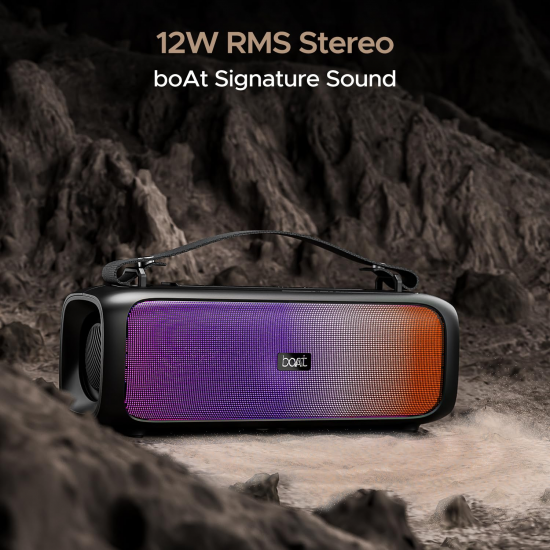 boAt Stone 580 Bluetooth Speaker with 12W RMS Stereo Sound LED Lights Up to 8 HRS Playtime Midnight Black