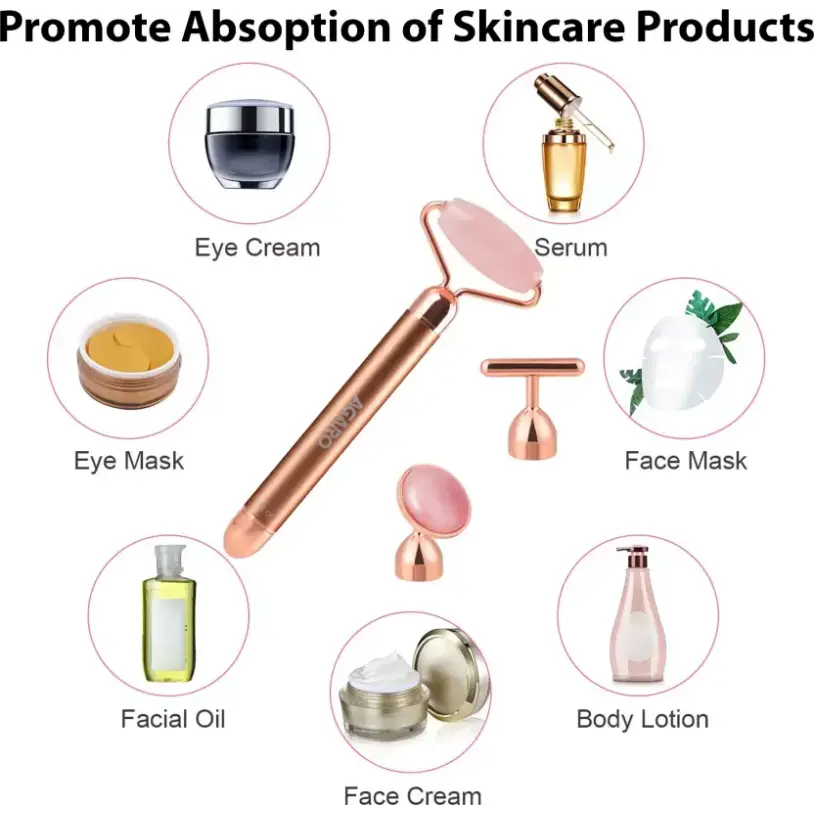 AGARO 33600 3-In-1 Electric Rose Quartz Face Roller Massager (Rose Gold)