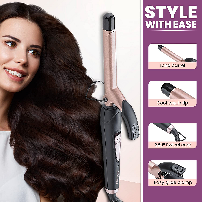 AGARO HC7001 Hair Curler with 19MM Barrel Cool Touch Tip for Women, Long and Short Hair Black And Rose Gold