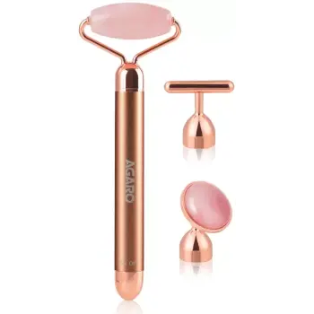 AGARO 33600 3-In-1 Electric Rose Quartz Face Roller Massager (Rose Gold)