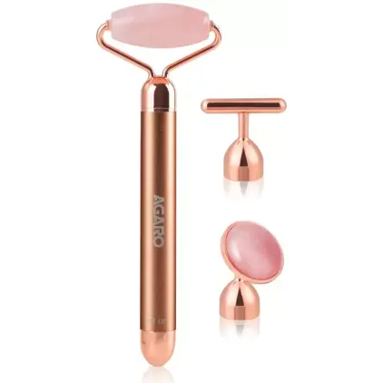 AGARO 33600 3-In-1 Electric Rose Quartz Face Roller Massager (Rose Gold)