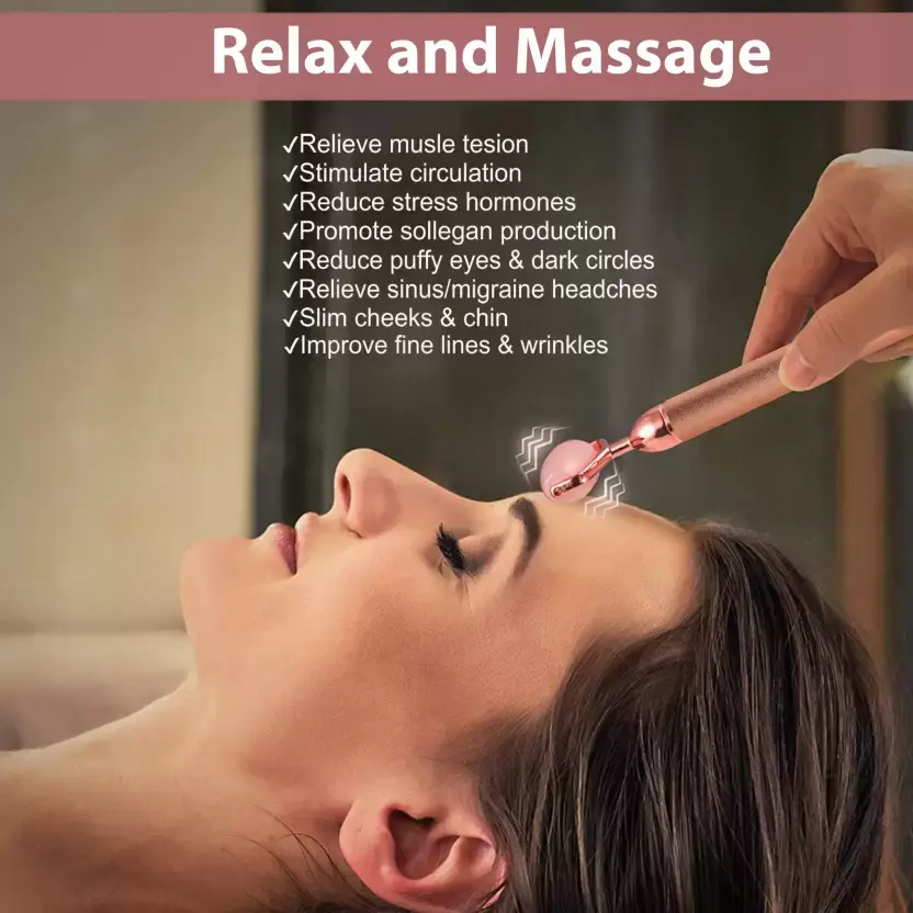AGARO 33600 3-In-1 Electric Rose Quartz Face Roller Massager (Rose Gold)