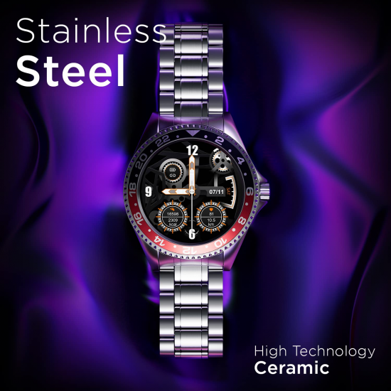 Fire-Boltt Quantum Luxury Stainless Steel Design 1.28" Bluetooth Calling Smartwatch Black Red