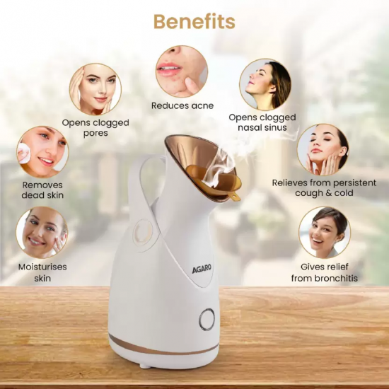 AGARO FS2117 Facial Steamer With Nano Ionic Hot Steaming Technology, 100ML Water Tank Rose Gold