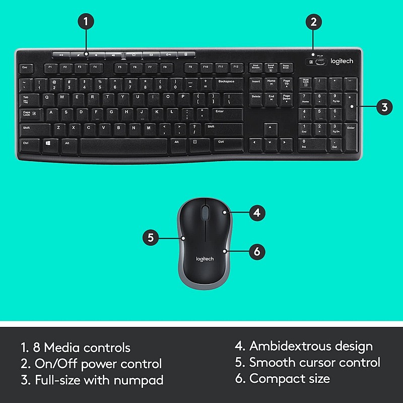 Logitech MK270r Wireless Keyboard and Mouse Combo for Windows