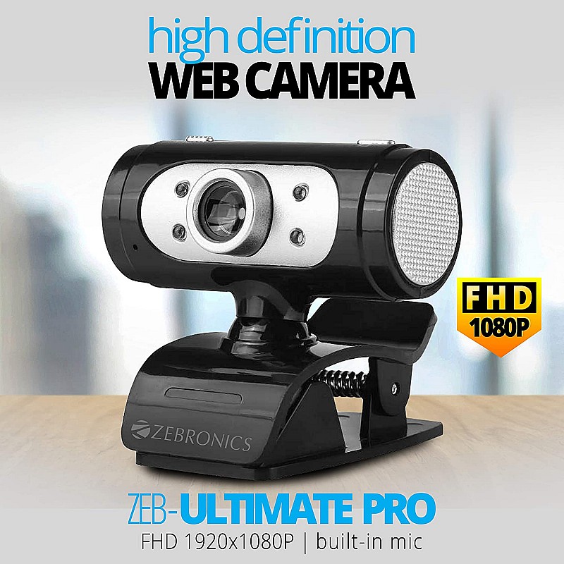 Zebronics Zeb Ultimate Pro Full HD 1080p 30fps Webcam with 5P Lens (Black)