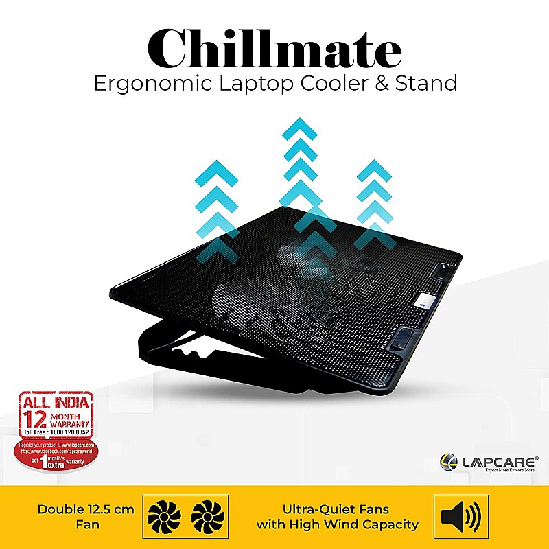 Lapcare Chillmate - Cooling Pad, 2 USB Port, Dual Fan, upto 15.6" Laptop