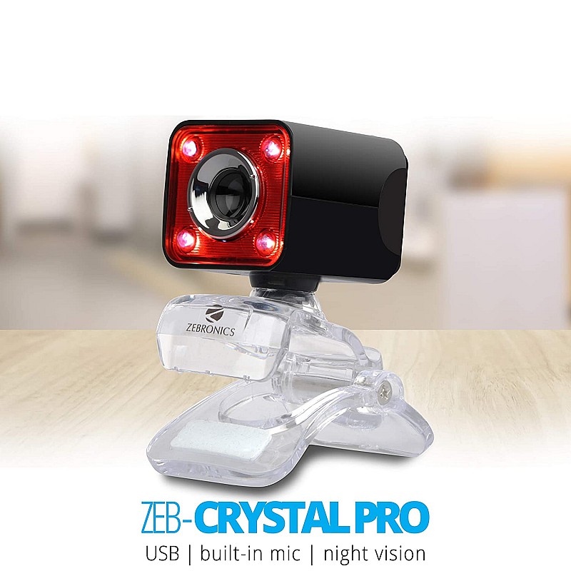 Zebronics Zeb-Crystal Pro Web Camera with USB Powered 3P Lens Night Vision and Built-in Mic RED