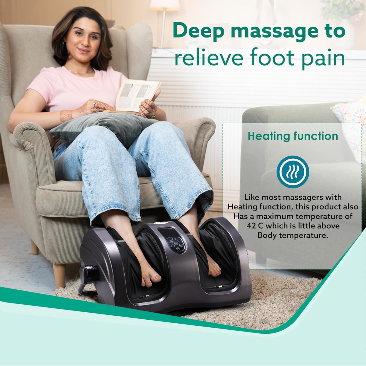 AGARO 33270 Grand Foot Massager for Pain Relief with Kneading, Rolling & Heating Functions Massager Black