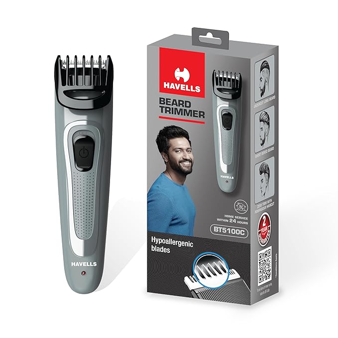 Havells BT5100C Micro USB Rechargeable Beard & Moustache Trimmer with Hypoallergenic Stainless Steel Blades Allows Zero Trim with .5 mm Precision