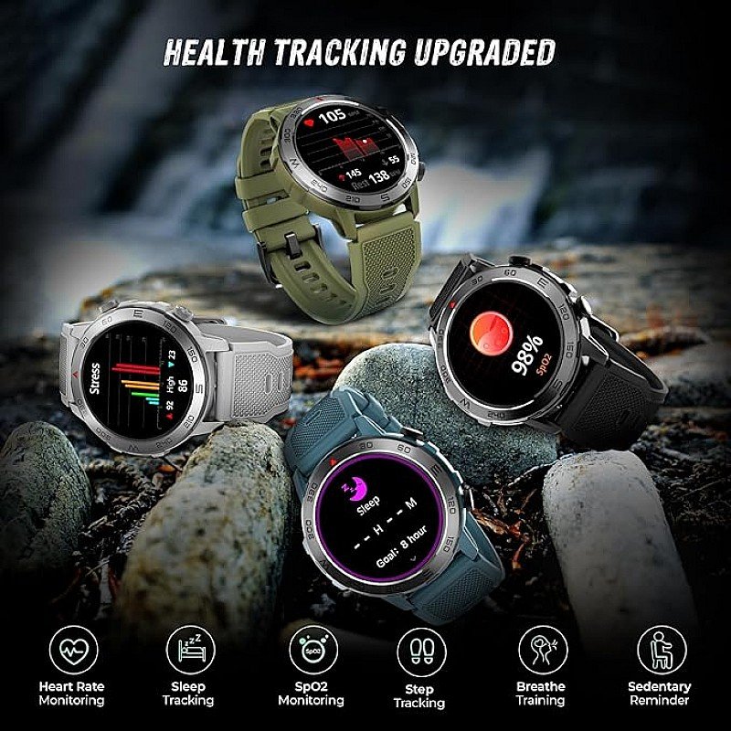 beatXP Duke Rugged 1.43 Round Super AMOLED Bluetooth Calling Smart Watch, Functional Crown, 466 * 466px, 60Hz Refresh Rate, AI Voice Assistance (Black)