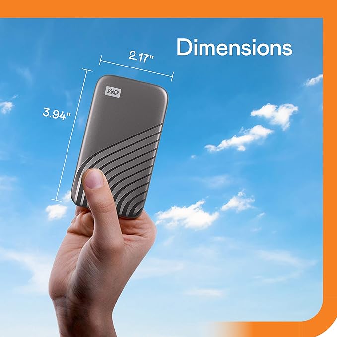 WD Western Digital 500GB My Passport Portable SSD, 1050MB/s R, 1000MB/s W, Upto 2 Meter Drop Protection, HW Encryption, Type-C Cable