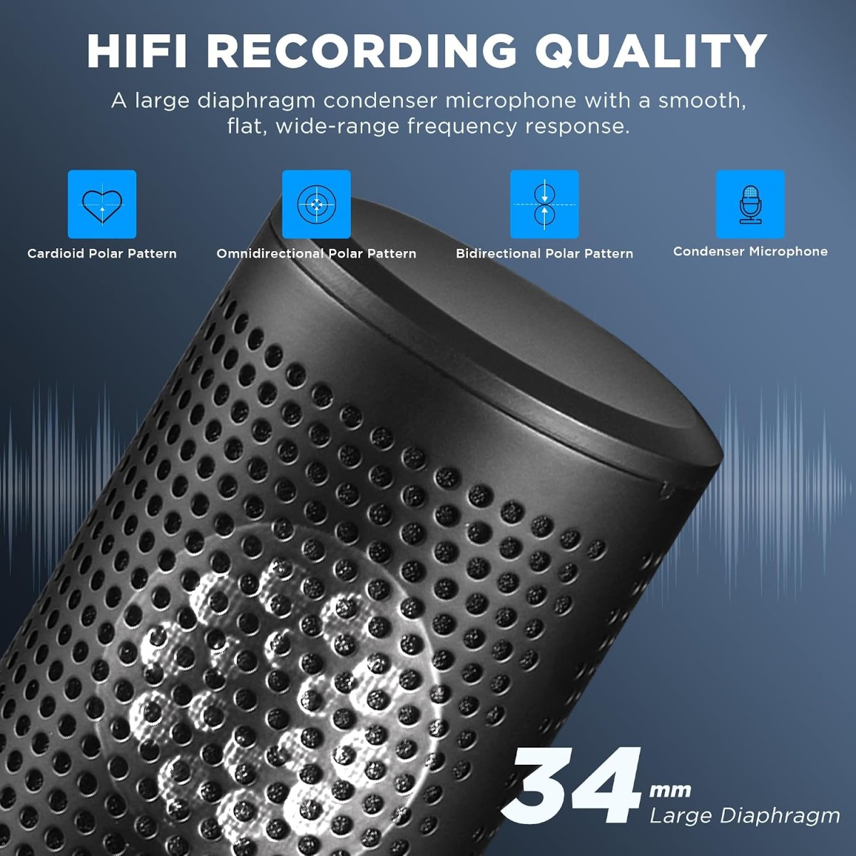 Boya BY-M1000 Condenser Microphone Podcast Mic Kit Support Omnidirectional/Bidirectional with Double-layer Pop Filter Shock Mount XLR Cable for Singer