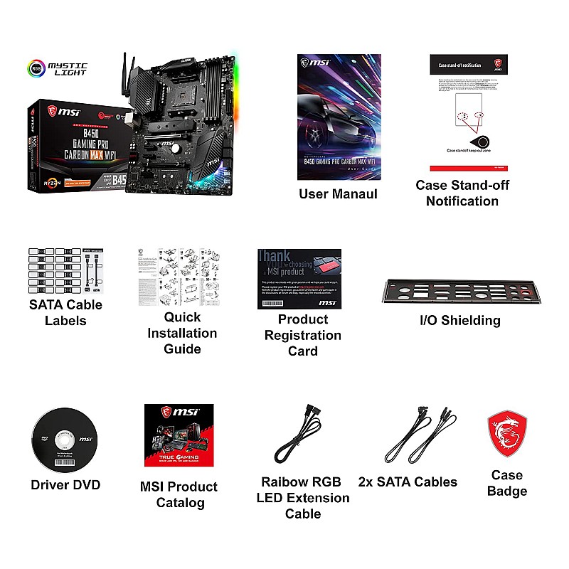 Msi B450 Gaming pro carbon max wi-fi amd motherboard amd ryzen 5000&3000 desktop ready