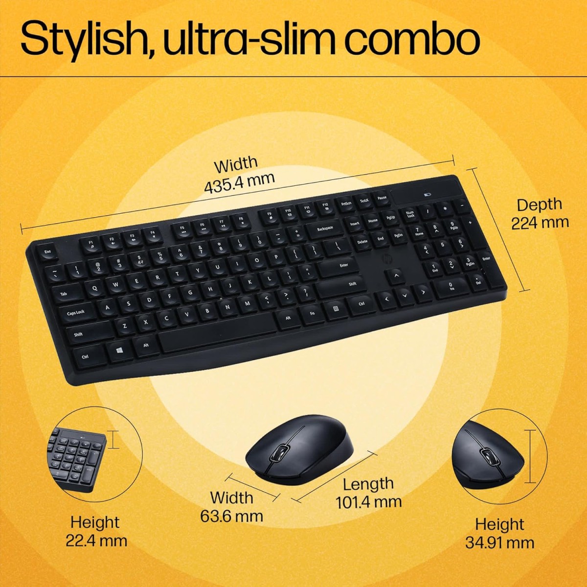 HP CS10 Wireless Keyboard Mouse Combo/2.4 GHz Wireless Connection/Ergonomic Design/Energy and Electricity Saving/Plug and Play, Intelligent Dormancy/Drop Key Cap/ 1600 dpi/Black (7YA13PA)