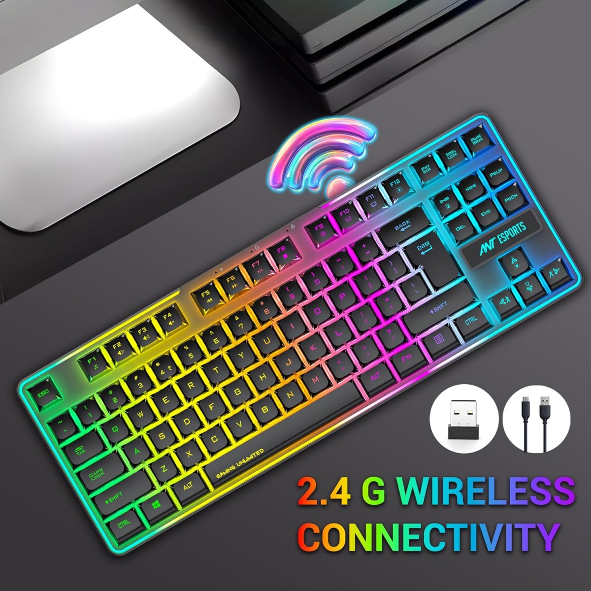 Ant Esports MK720 Pro V2 Membrane Wireless Gaming Keyboard Black Ant Esports MK720 Pro V2 Membrane Wireless Gaming Keyboard Black