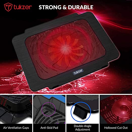Tukzer Laptop Cooling Pad, Portable Slim Quiet USB-Powered Gaming Cooler Stand Chill Mat| 1-Red-LED Fan Tukzer Laptop Cooling Pad, Portable Slim Quiet USB-Powered Gaming Cooler Stand Chill Mat| 1-Red-LED Fan