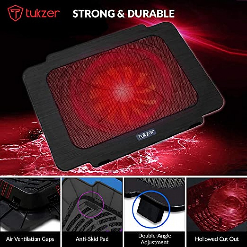 Tukzer Laptop Cooling Pad, Portable Slim Quiet USB-Powered Gaming Cooler Stand Chill Mat| 1-Red-LED Fan 