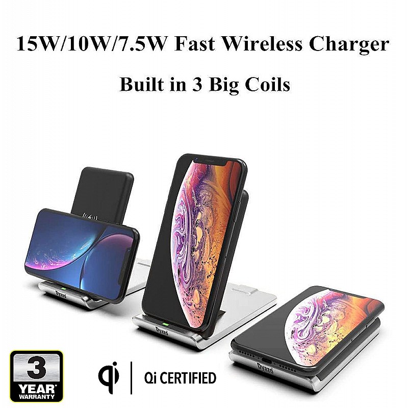 Dyazo 15 W / 10 W / 7.5 W W 3 Coil Qi Certified Wireless Charging Stand/Charging Pad Compatible with Samsung Galaxy Note 10