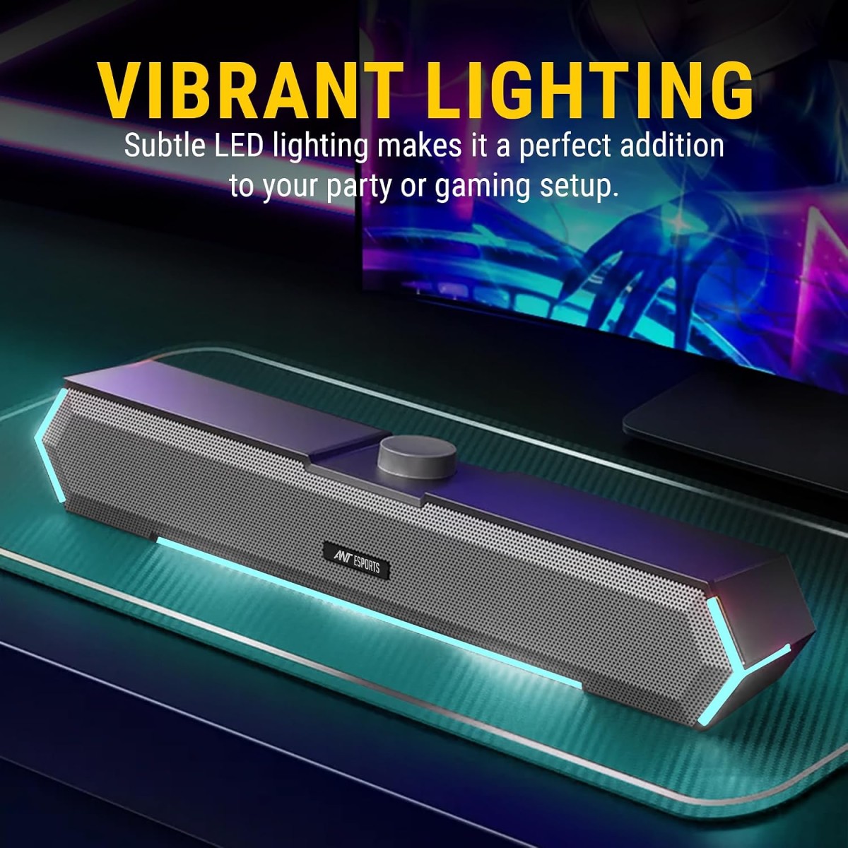 Ant Esports GS365SB Mini Soundbar Wired PC Speaker,USB Powered 3.5MM 10W Dual HiFi Stereo, LED Lighting Speakers