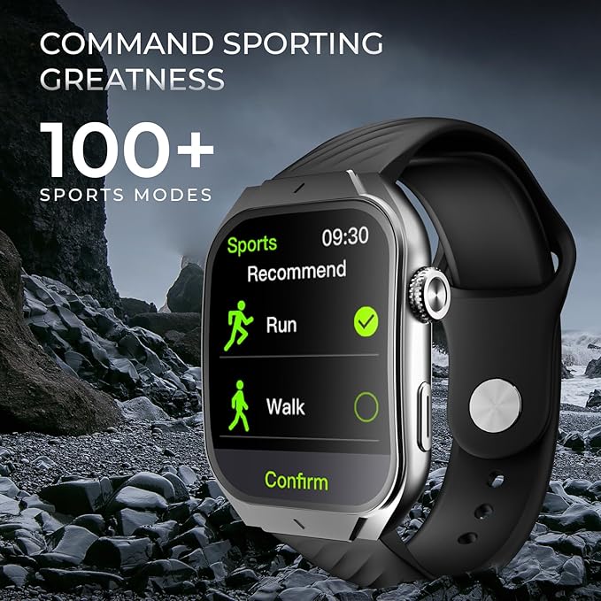 beatXP Unbound Curv 1.96” 3D Curved AMOLED Bluetooth Calling Smart Watch, Metal Body, Rotary Crown, Always On Display, Wireless Charging (Electric Black)