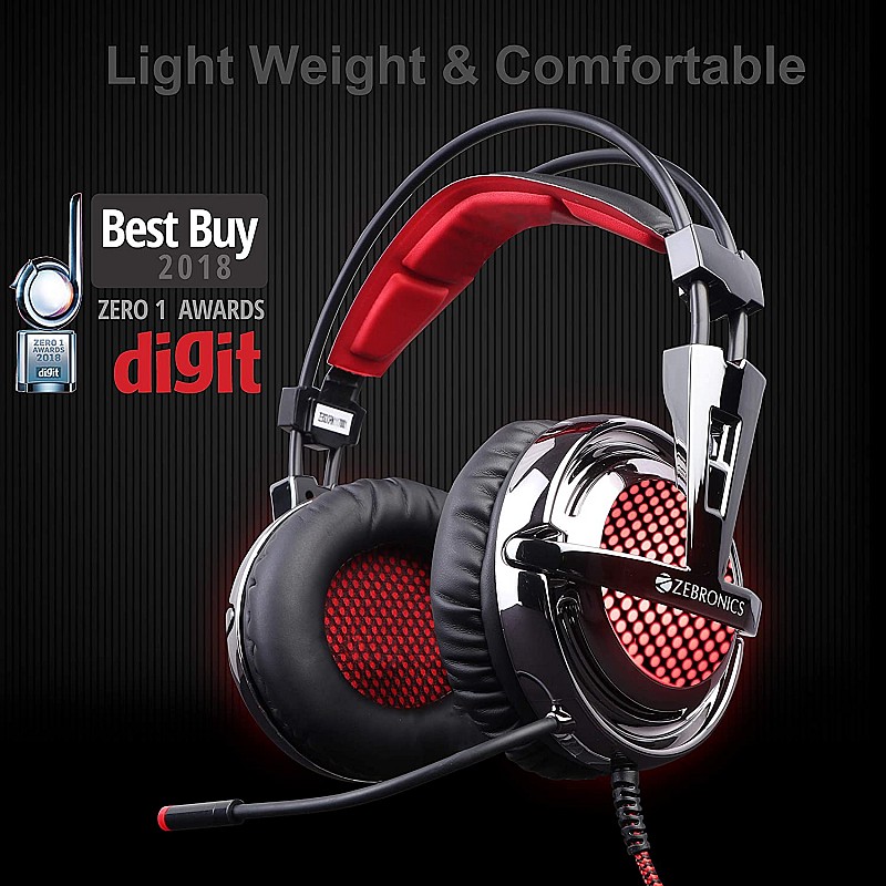 Zebronics Zeb-Orion USB 40mm Driver RGB LED Lights Gaming Headset with Mic Metal Finish