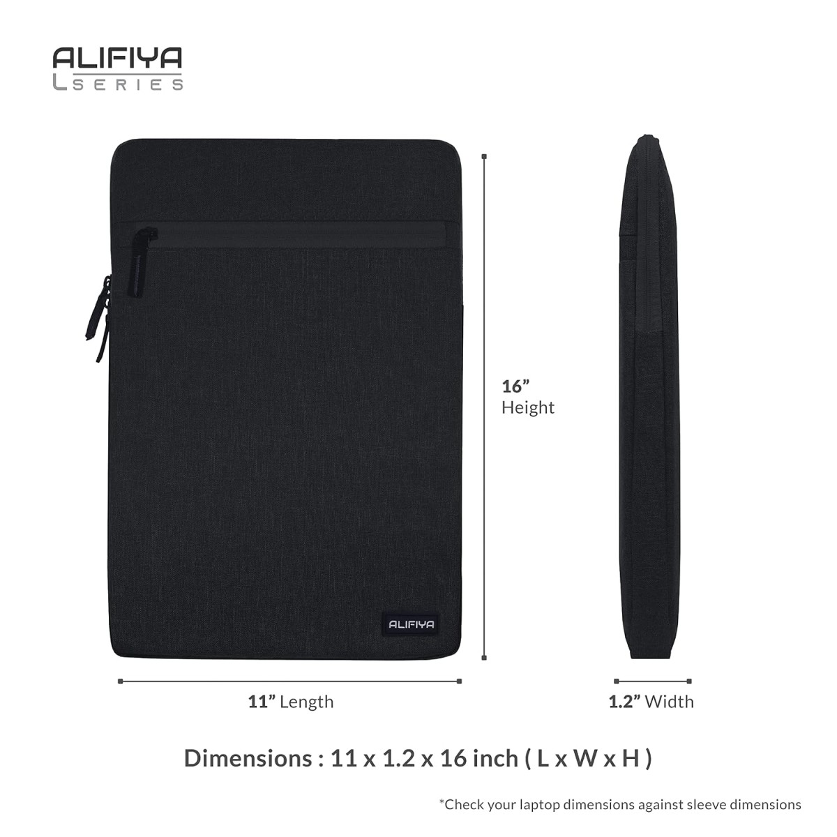 Alifiya Polyester MacBook Laptop Sleeve Cover Bag 16 Inch with Charger Pouch Black