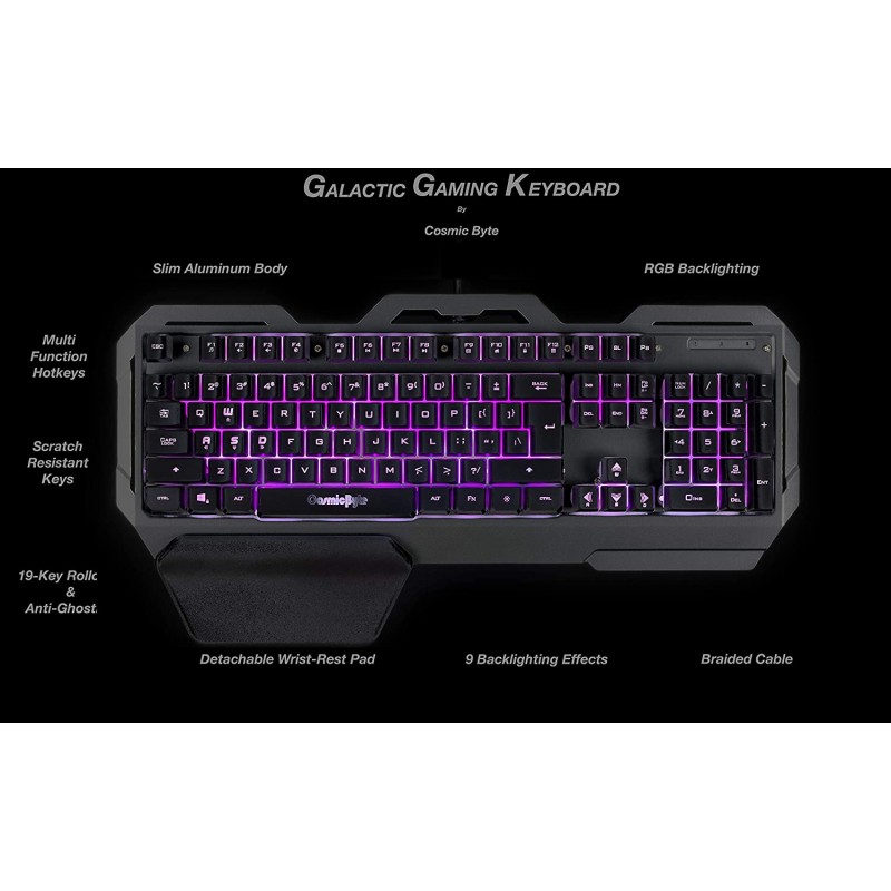 Cosmic Byte Cb-Gk-17 Galactic Wired Gaming Keyboard With Aluminium Body 7 Color RGB Backlit With Effects