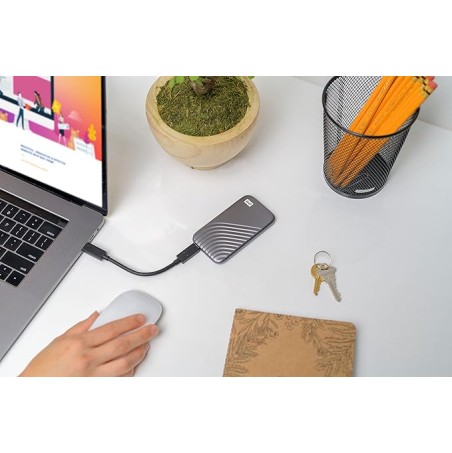 WD Western Digital 500GB My Passport Portable SSD, 1050MB/s R, 1000MB/s W, Upto 2 Meter Drop Protection, HW Encryption, Type-C Cable