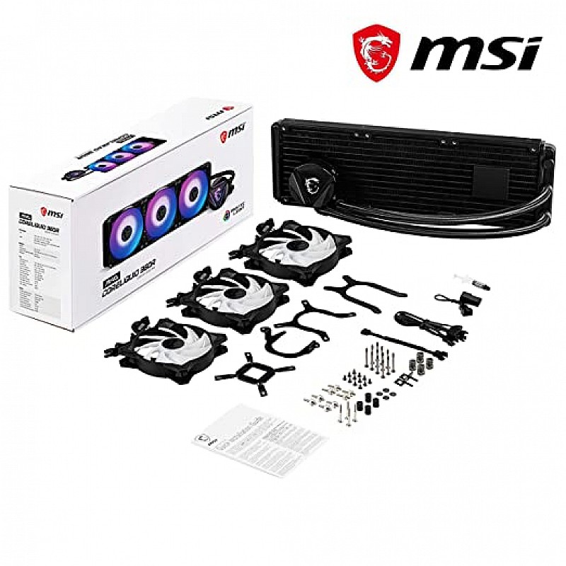 MSI MAG CORELIQUID 360R (AIO Liquid Cooler, 360 Radiator, 3 x 120mm ARGB Fans, Intel 1151/1200/2066, AMD AM4/TR4/sTR4)