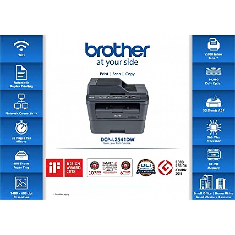 Brother DCP-L2541DW Multi-Function Monochrome Laser Printer with Wi-Fi, Network & Auto Duplex Printing