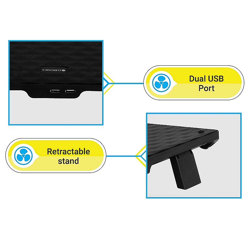 Zebronics, ZEB-NC3300 USB Powered Laptop Cooling Pad with Dual Fan, Dual USB Port and Blue LED Lights-