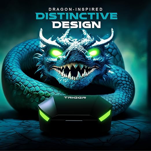 TRIGGR Kraken X2 Gaming Earbuds, TWS Low Latency, ENC Quad 4 Mics with Bluetooth v5.3 Rapid Pairing, 40 Hrs Playtime, IPX4 Water Resistance, Wireless in-Ear Earpods (Black)