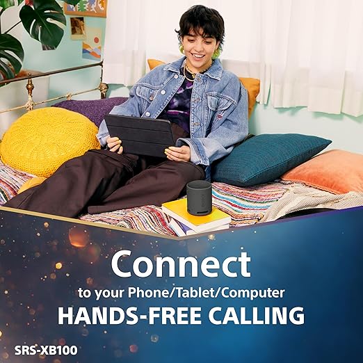 Sony SRS-XB100 Wireless Bluetooth Portable Lightweight Super-Compact Travel Speaker, Extra-Durable IP67 Waterproof & Dustproof, 16 Hrs Batt